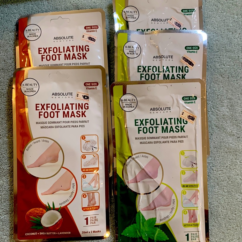 5 pairs of Absolute New York exfoliating foot masks!